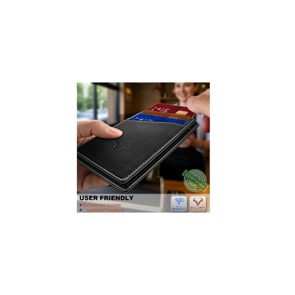 BULLIANT Men Slim Full Grain Wallet-Magnetic Closure-RFID Blocking 11 Cards